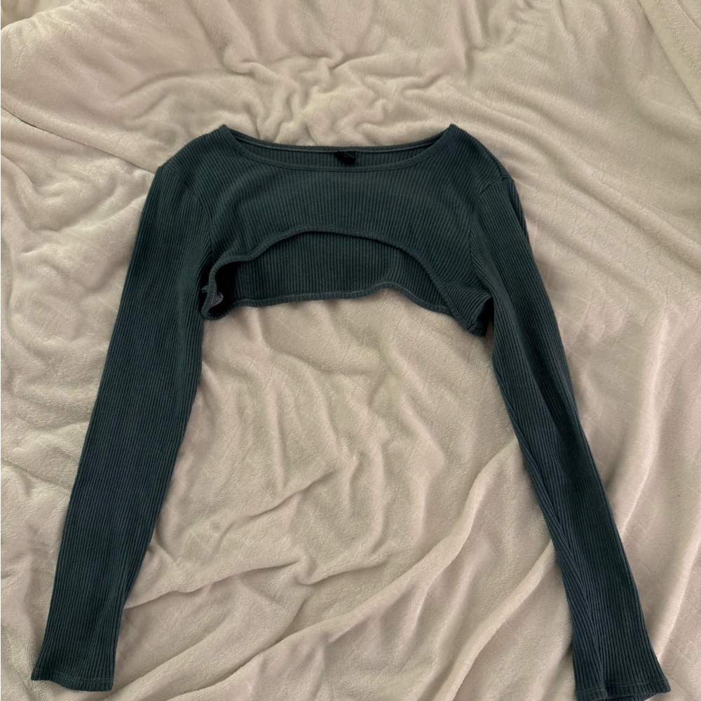 Teal Long Sleeve Ribbed Throw Over Top